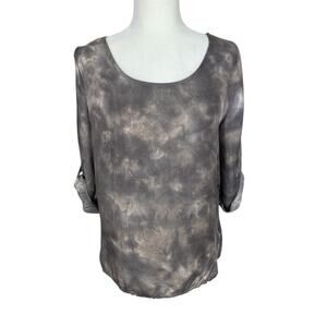 Prontomoda Giusy Silk Tunic Top Roll Tab Sleeves Neutral Women's Size Medium